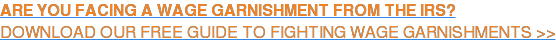 ARE YOU FACING A WAGE GARNISHMENT FROM THE IRS? DOWNLOAD OUR FREE GUIDE TO FIGHTING WAGE GARNISHMENTS >>