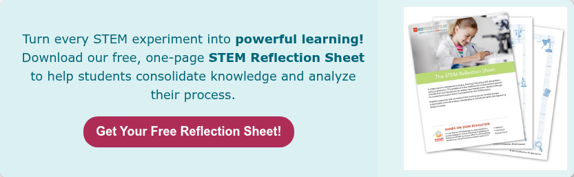 Turn every STEM experiment into powerful learning! Download our free, one-page STEM Reflection Sheet to help students consolidate knowledge and analyze their process.