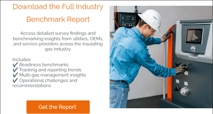 Download the Full Industry Benchmark Report &nbsp; Access detailed survey findings and benchmarking insights from utilities, OEMs, and service providers across the insulating gas industry. &nbsp; Includes: ✔ Readiness benchmarks ✔ Tracking and reporting trends ✔ Multi-gas management insights ✔ Operational challenges and recommendations &nbsp; &nbsp;