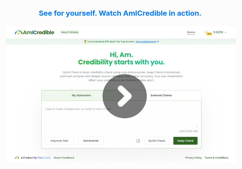 See for yourself. Watch AmICredible in action.&nbsp;