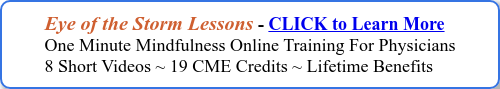 Eye of the Storm Lessons - CLICK to Learn More One Minute Mindfulness Online Training For Physicians 8 Short Videos ~ 19 CME Credits ~ Lifetime Benefits