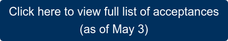 Click here to view full list of acceptances  (as of May 3)