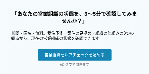 「あなたの営業組織の状態を、3〜5分で確認してみませんか？」