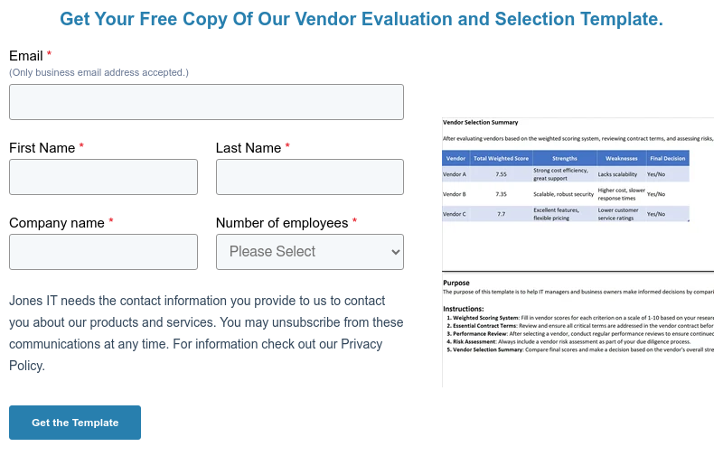 Get Your Free Copy Of Our Vendor Evaluation and Selection Template.